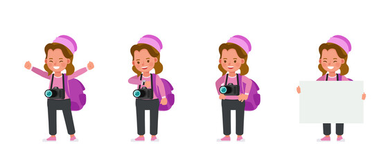Photographer kid girl character vector design. Presentation in various action.