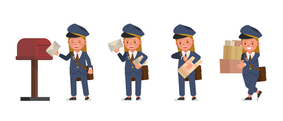 Postwoman kid girl character vector design. Presentation in various action. no2