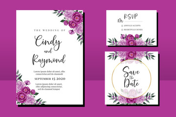 Wedding invitation frame set, floral watercolor hand drawn Peony with Geranium Flower design Invitation Card Template