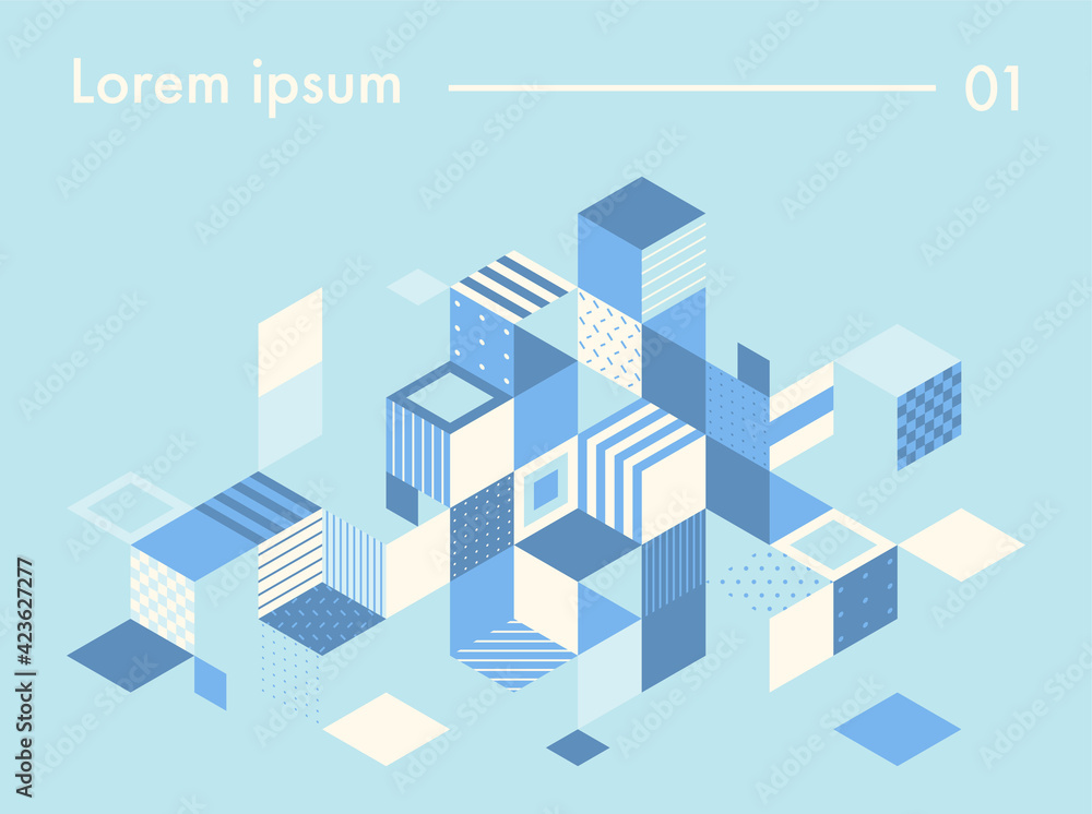 Poster squares with various patterns spread out to create cubes. simple pattern design template.