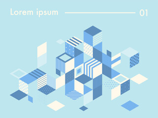 Squares with various patterns spread out to create cubes. Simple pattern design template.