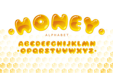 Honey alphabet. Amber bubble uppercase vector letters