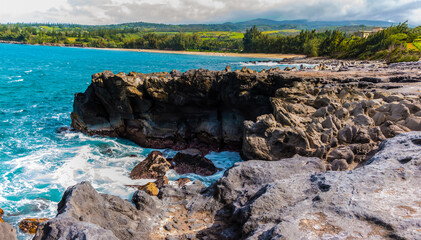 Eroded Lava Formations on Makaluapuna Point, Kapalua, Maui, Hawaii, USA