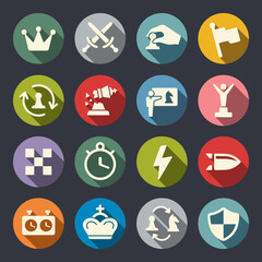 Fototapeta premium Chess flat vector icons. Game, tournament, checkmate, learning, game clock, move, bullet, rapid, blitz and other chess symbols.