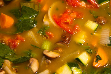 Homemade Vegetable Soup, Comfort Food Made By Mom With Love