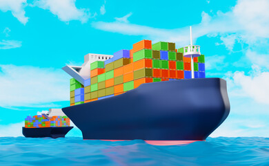 Cargo ship with container in ocean transportation ,shipping freight sea or Maritime shipping Concept ,3d illustration or 3d rendering