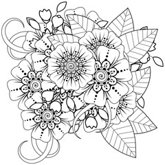 Mehndi flower for henna, mehndi, tattoo, decoration. decorative ornament in ethnic oriental style. coloring book page.