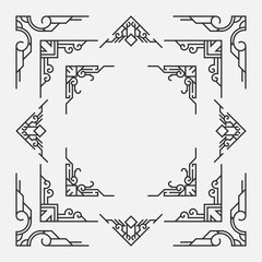 Ornamental linear corners. calligraphic line corners for vintage frames illustration. - Vector.