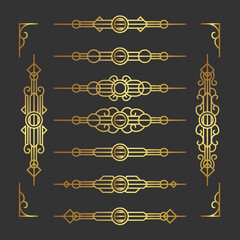 Golden art deco dividers. Vintage gold ornaments  decorative divider. - Vector.