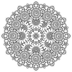 Mehndi flower for henna, mehndi, tattoo, decoration. decorative ornament in ethnic oriental style. coloring book page.