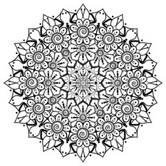 Mehndi flower for henna, mehndi, tattoo, decoration. decorative ornament in ethnic oriental style. coloring book page.