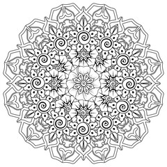 Mehndi flower for henna, mehndi, tattoo, decoration. decorative ornament in ethnic oriental style. coloring book page.