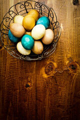 Hard-boiled eggs colored with natural dyes