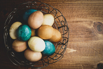 Hard-boiled eggs colored with natural dyes