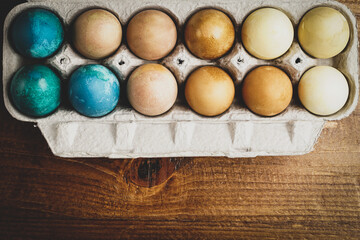 Hard-boiled eggs colored with natural dyes