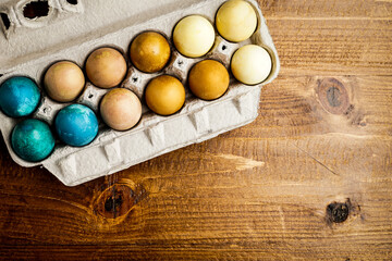 Hard-boiled eggs colored with natural dyes
