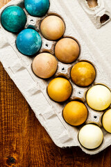 Hard-boiled eggs colored with natural dyes