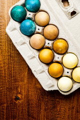 Hard-boiled eggs colored with natural dyes