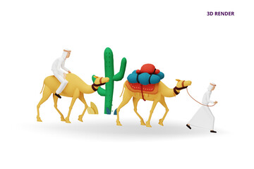 3D render ramadan mubarak greeting concept with people character for web landing page template, banner, presentation, social, and print media. islamic eid fitr or adha flat design vector illustration