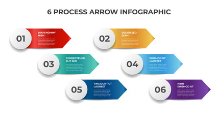 6 points of process arrow, list diagram for presentation, infographic element template vector
