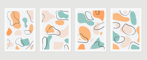 Abstract wall arts vector background collection.  Earth tones Hand drawn organic shape art design for wall framed prints, canvas prints, poster, home decor, cover, wallpaper.