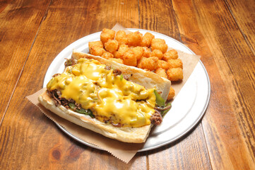 Philly Cheesesteak and Tater Tots