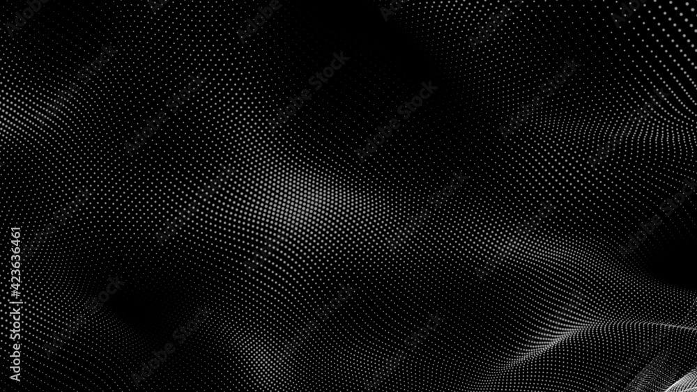 Poster dot white black wave technology texture background. abstract big data digital concept. 3d rendering.