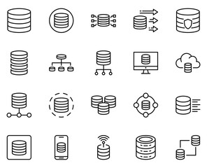 Database design icons set. Thin line vector icons for mobile concepts and web apps. Premium quality icons in trendy flat style. Collection of high-quality black outline logo