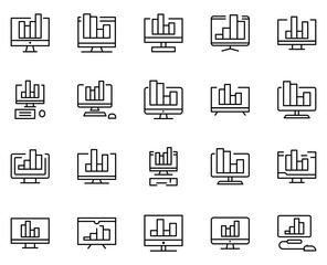 Diagram icon set. Collection of thin line icons. 20 high quality outline logo on white background. Pack of symbols for design website, mobile app, printed material, etc.