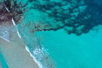 Aerial View of Tropical Water with Sandy Beach Shore