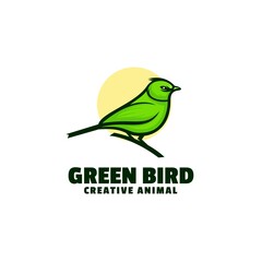 Vector Logo Illustration Green Bird Simple Mascot Style.