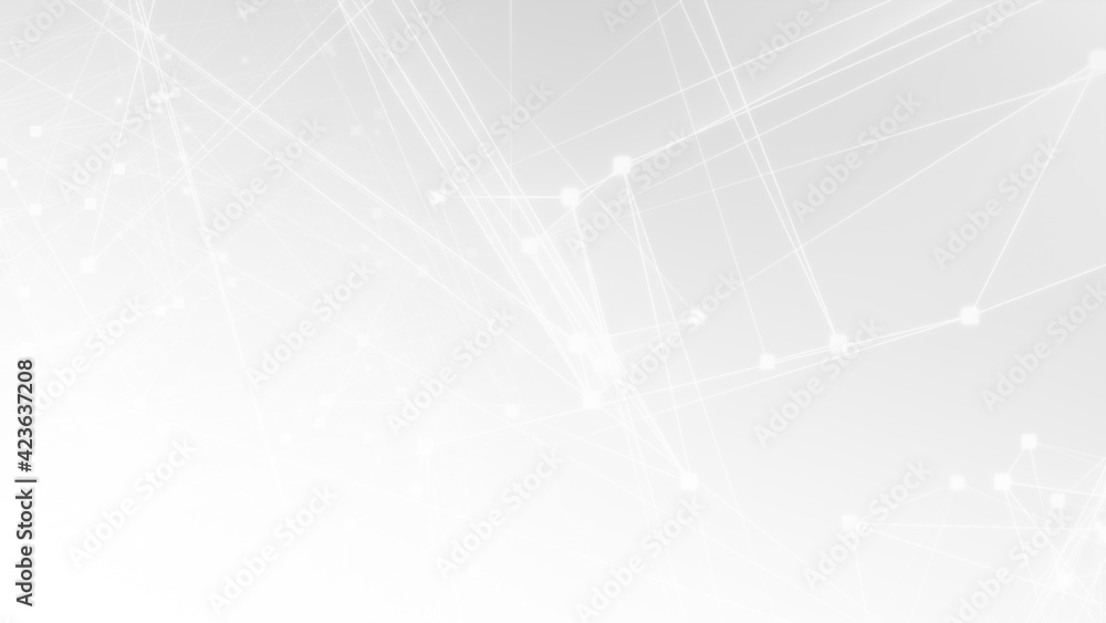 Poster Abstract white gray polygon tech network with connect technology background. Abstract dots and lines texture background. 3d rendering.