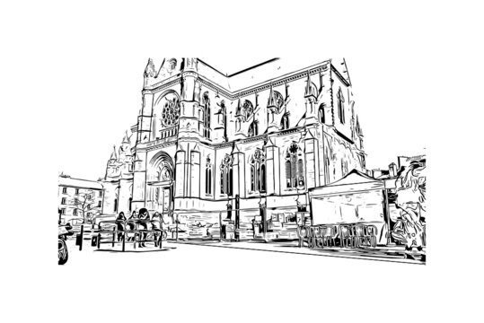 recommend clip art: Building view with landmark of Rennes is the 
                    city in France. Hand drawn sketch illustration in vector.