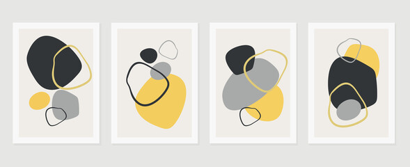 Abstract wall arts vector background collection.  Earth tones Hand drawn organic shape art design for wall framed prints, canvas prints, poster, home decor, cover, wallpaper.