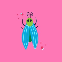 Cartoon beetle. Doodle bright colorful hand drawn bug, cute beautiful insect pink and blue colors modern decor element, vector isolated illustration, contemporary print or poster