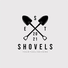 mining shovel vintage logo template vector illustration design. simple shovel, mining tool, coal, gravel, spade logo concept © rizka arishandy