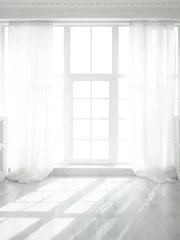 Fotobehang Per kamer Backlit window with white curtains in empty room  © grape_vein