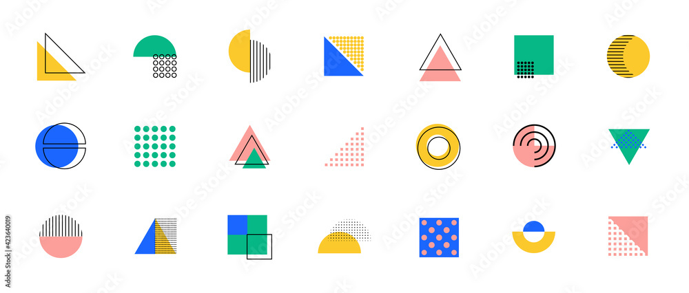 Aufkleber memphis geometric abstract shapes background vector . retro trendy halftone vector elements design f