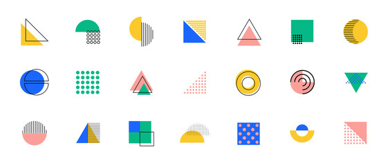 Memphis geometric abstract shapes background vector . Retro trendy halftone vector elements design for advertisement, Wallpaper, commercial and sale banner, poster. Vector illustration.