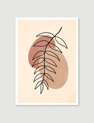 Botanical wall art vector. Minimal and natural wall art. Boho foliage line art drawing with abstract shape. Abstract Plant Art design for print, wallpaper, cover. Modern vector illustration.