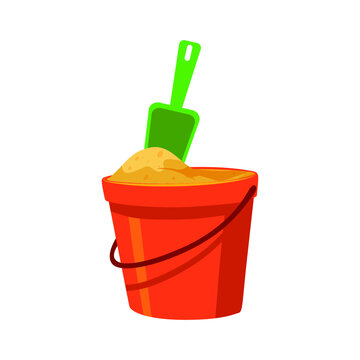 Children's sand bucket and scoop on a white background, vector illustration