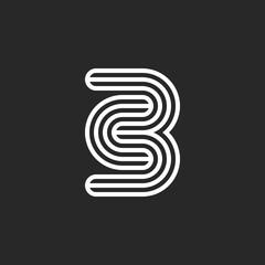 Initials CB or BC letters logo monogram black and white thin lines, minimal creative c3 emblem, two letters C and B together mark combination