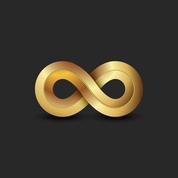 Infinite logo 3d golden ratio geometric shape, gold gradient infinity symbol technology symbol.