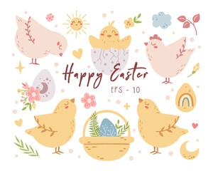Easter kids pastel clipart set - vector illustration