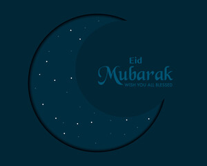 Obraz na płótnie Canvas Eid Mubarak With Paper Moon Vector