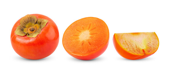 persimmons with leaf isolated on white background