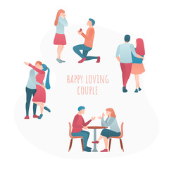 Set of happy romantic couples in love