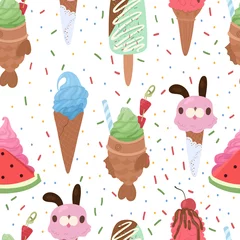 Gordijnen Cute Ice Cream vector seamless pattern © margotikaj