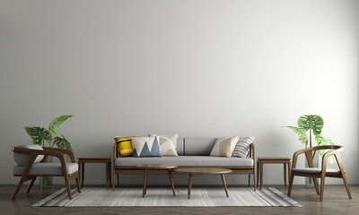 Minimal mock up decoration interior design of living room and empty wall texture background,3D rendering