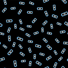 Line Battery icon isolated seamless pattern on black background. Lightning bolt symbol. Vector